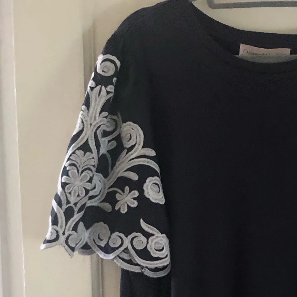 Anthropologie Catherine Malandrino Navy & White Embroidered Plus Size Top 2X NWT - Picture 7 of 11